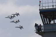 The Blue Angels pass by Boeing Field during their show